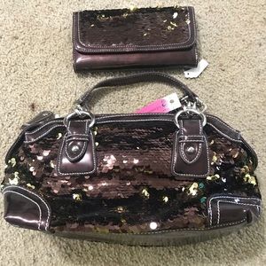 Ladies sequined purse and matching wallet.